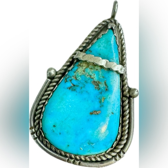 Vintage Native Navajo Unsigned Turquoise Sterling Silver Pendant - Picture 1 of 7
